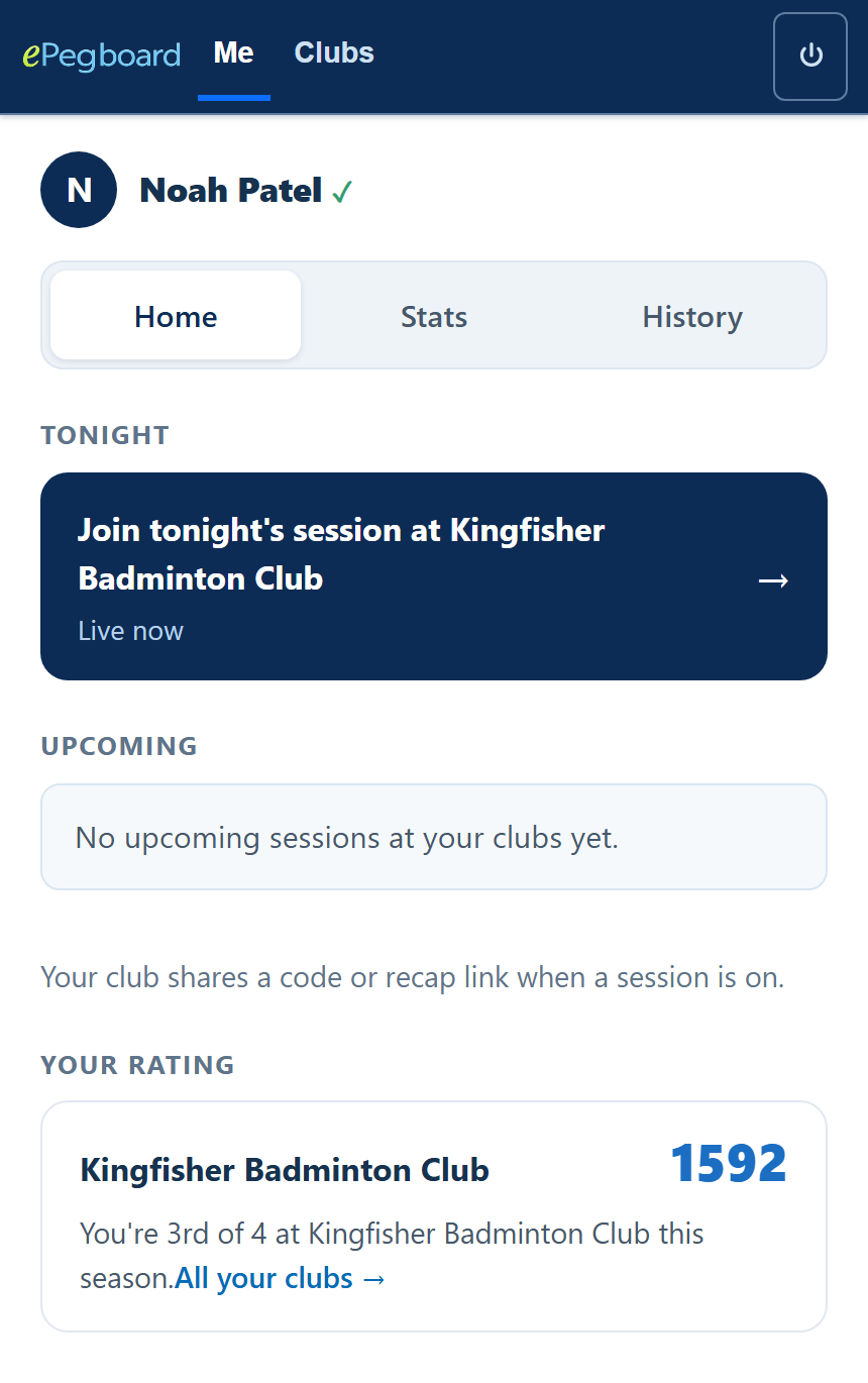 A player's Me home on their phone - their rating at a club and their season rank for the season